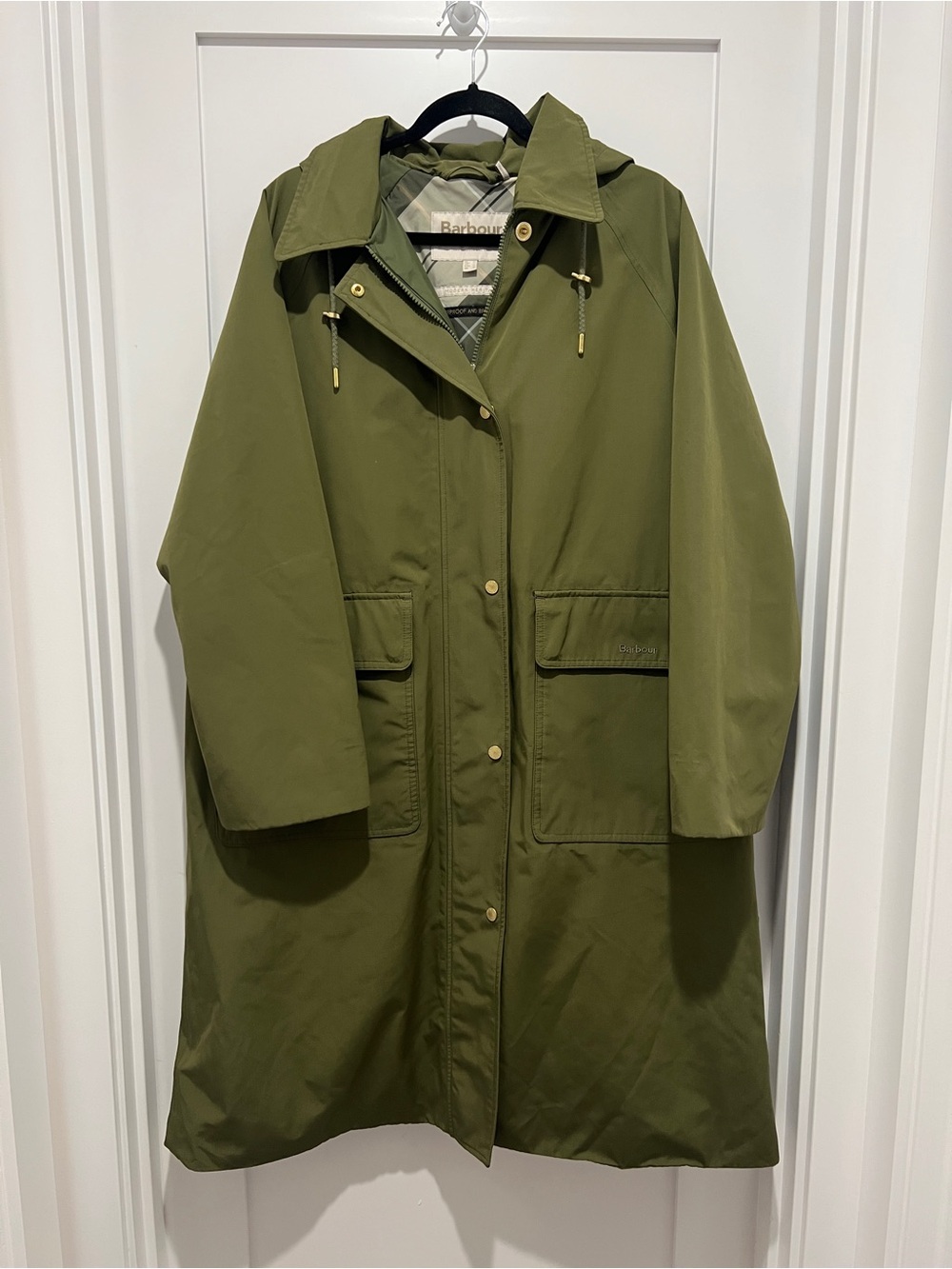 Barbour Olive Green Hooded Long coat woman’s size 12